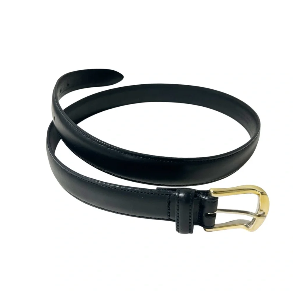 Tommy Hilfiger Men's Black Genuine Leather Belt Sz 38/95 LightGolden Tone Buckle